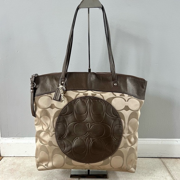 Coach Laura Signature Large Tote Shoulder Bag Brown Metallic Leather 18335 - Picture 2 of 15